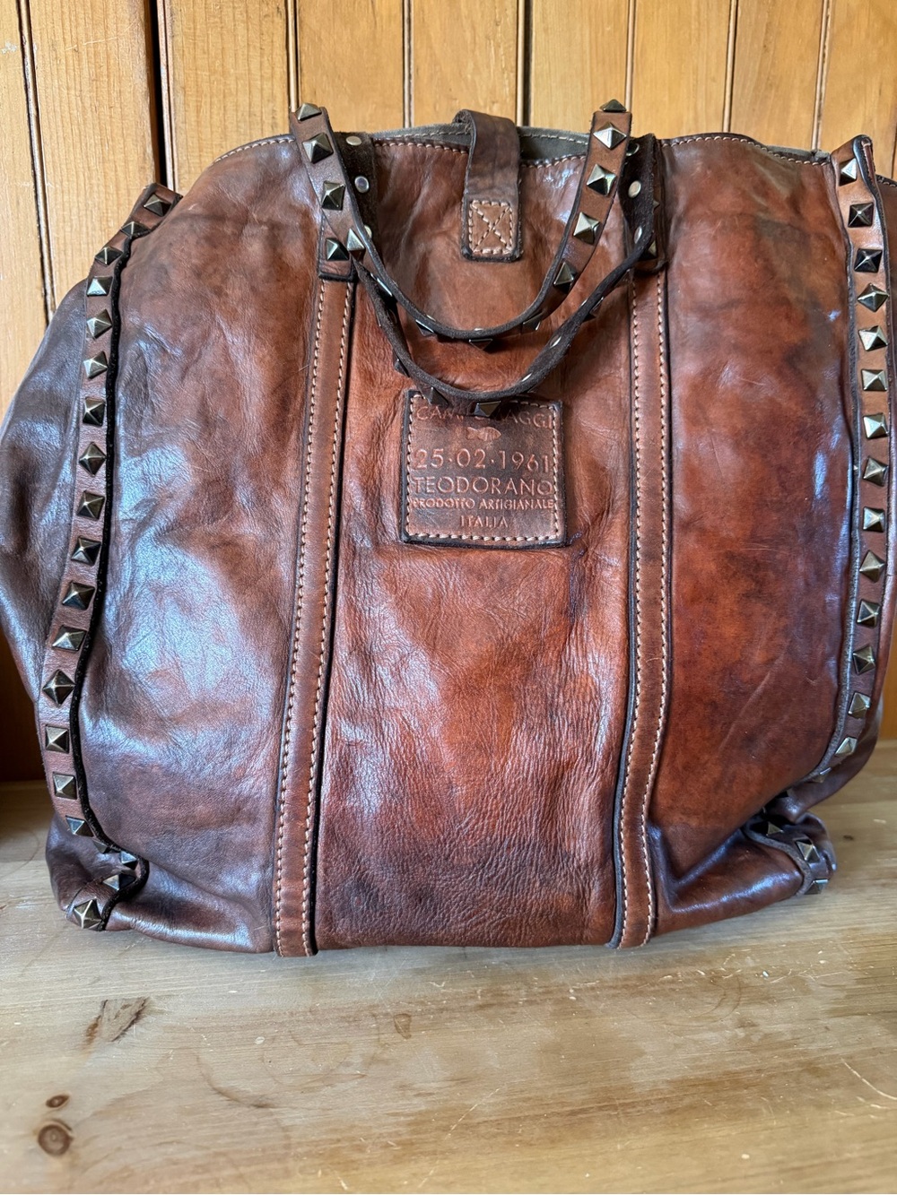 Campomaggi Brown Leather Studded Tote Bag - - Picture 1 of 4